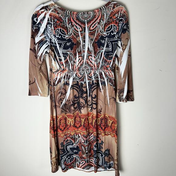 Y2K S-12 3/4 Sleeve Tattoo Dress With Rhinestones Size M Stretchy Club Grunge - Picture 8 of 14